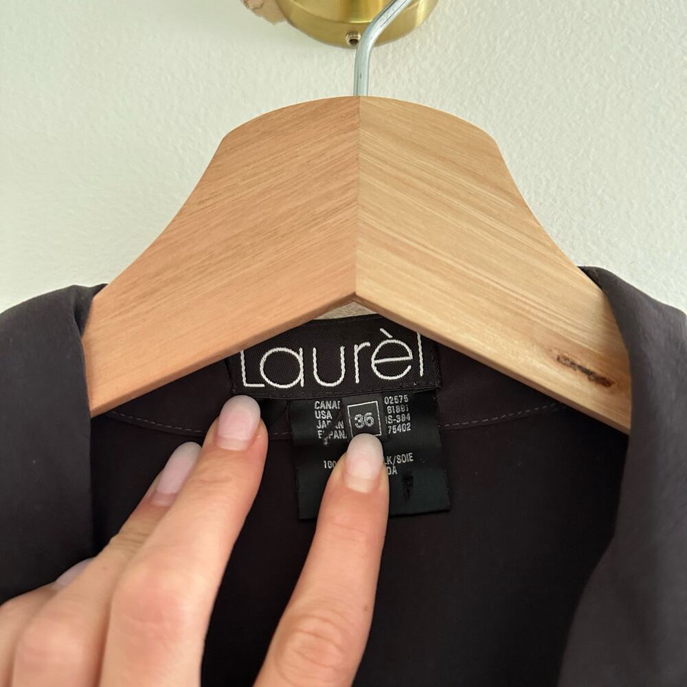 Vintage Laurèl of West Germany Silk Long Sleeve Button Up Shirt Black 36 - Picture 5 of 7